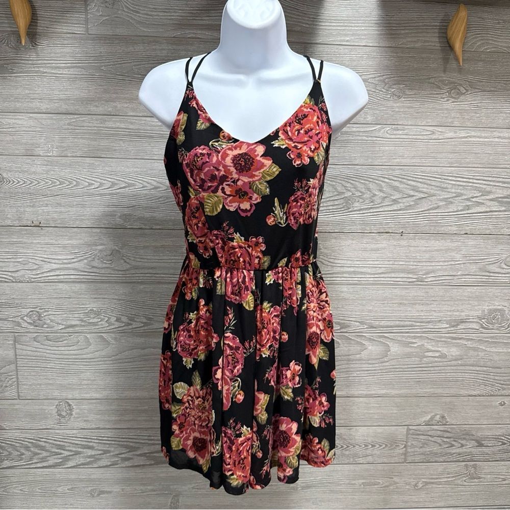 Dark Floral Y2K Babydoll Dress Size XS Black Wimsigoth Fairy Grunge Romantic